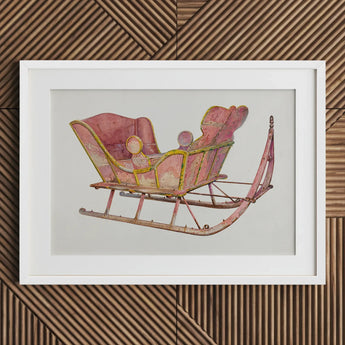 Pink Sleigh - Amos C. Brinton 1930s Decorative Art Print / Canvas Framed Watercolor Painting Vintage Yellow Paint Captivating, Prints