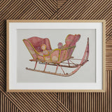 Pink Sleigh - Amos C. Brinton 1930s Decorative Art Print / Canvas Vintage-style Yellow Illustration Light Wood Frame Captivating, Prints