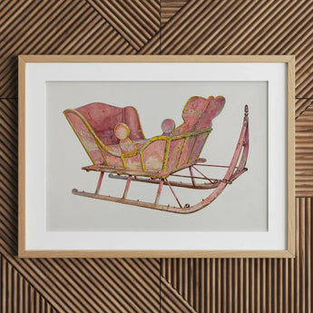 Pink Sleigh - Amos C. Brinton 1930s Decorative Art Print / Canvas Vintage-style Yellow Illustration Light Wood Frame Captivating, Prints