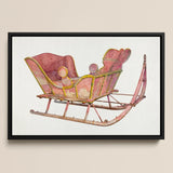 Pink Sleigh - Amos C. Brinton 1930s Decorative Art Print / Canvas Vintage-style Pink Yellow Sleigh Paint Framed Black Captivating Sleigh,