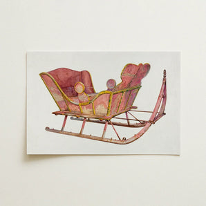 Pink Sleigh - Amos C. Brinton 1930s Decorative Art Print / Canvas Vintage-style Yellow Painted Weathered Rustic Finish Captivating, Prints