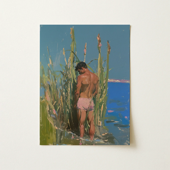 Pink Torpedo - Gay Bay Cruising Art Print / Canvas Rectangular Painting Shirtless Man Light Swim