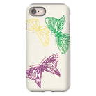Pink Yellow & Green Butterflies - Kamisaka Sekka Iphone Case, 8 / Matte, Phone Case Sketched Butterflies Yellow Green Purple