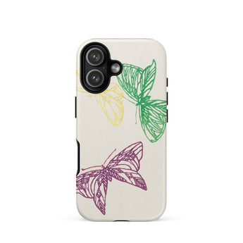 Pink Yellow & Green Butterflies - Kamisaka Sekka Phone Case Iphone 17 / Matte Iphone 12 Case Butterfly Design White Background