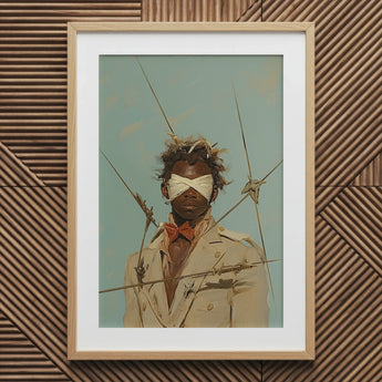 Pinpoint - Queer Black Outlaw Dandy Art Print / Canvas Beige Trench Coat Blindfolded Face Grasses Foreground, Prints