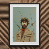 Pinpoint - Queer Black Outlaw Dandy Art Print / Canvas Beige Trench Coat Red Bow Tie Blindfolded Face, Prints