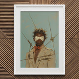 Pinpoint - Queer Black Outlaw Dandy Art Print / Canvas Beige Trench Coat Red Bow Tie Blindfolded Face, Prints