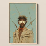 Pinpoint - Queer Black Outlaw Dandy Art Print / Canvas Framed Artwork Figure Beige Coat Orange Bow Tie, Prints