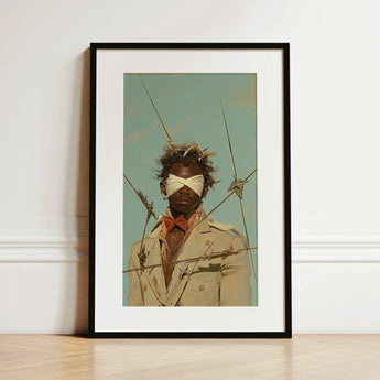 Pinpoint - Queer Black Outlaw Dandy Art Print / Canvas Black-framed White Mat Illustrated Portrait Person, Prints
