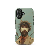 Pinpoint - Surreal Black Outlaw Dandy Phone Case Iphone 17 / Matte Tan Trench Coat Phone Case Blindfold Design Textured Surreal Black