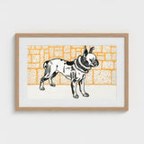 Pitbull - Moriz Jung Vintage Dog Illustration Art Print / Canvas Framed French Bulldog Black White Line, Jung’s Terrier, 20th-century