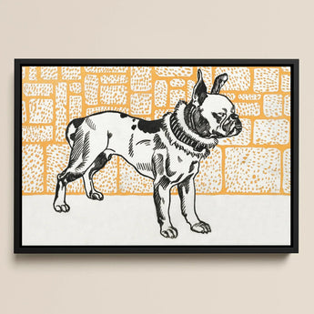 Pitbull - Moriz Jung Vintage Dog Illustration Art Print / Canvas Black-framed Artwork Stylized Black-and-white French Bulldog Illustration