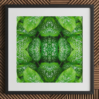 Pitter Splatter - Tropisches Blatt-Op-Art-Print / Leinwand, 12x12’’ / 31x31cm / Schwarzer Rahmen / Passepartout, Poster, Drucke & visuelle Kunstwerke, Toby
