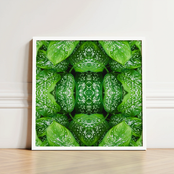 Framed Artwork Symmetrical Kaleidoscopic Pattern Vibrant Green Leaves Pitter Splatter Tropical, Leaf, Art