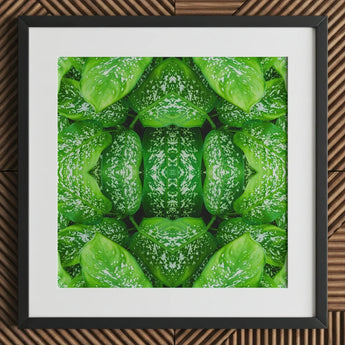 Pitter Splatter - Tropical Leaf Op Art Print / Canvas Framed Botanical Symmetrical Kaleidoscopic Pattern Vibrant Green, Prints