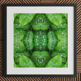Pitter Splatter - Tropical Leaf Op Art Print / Canvas Framed Botanical Print Symmetrical Kaleidoscopic Pattern Vibrant Green Pitter