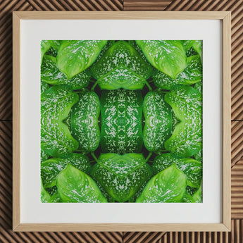Pitter Splatter - Tropical Leaf Op Art Print / Canvas Framed Botanical Symmetrical Kaleidoscopic Pattern Vibrant Green, Prints