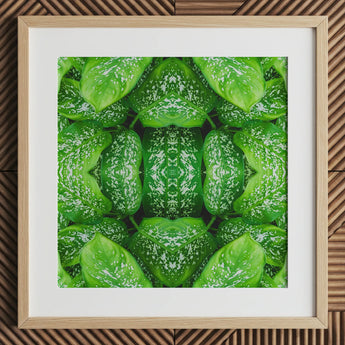 Pitter Splatter - Tropical Leaf Op Art Print / Canvas Framed Botanical Print Symmetrical Kaleidoscopic Pattern Vibrant Green Pitter