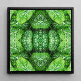 Pitter Splatter - Tropical Leaf Op Art Print / Canvas Framed Square Artwork Symmetrical Kaleidoscopic Pattern Vibrant Green Pitter Splatter