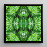 Pitter Splatter - Tropical Leaf Op Art Print / Canvas Framed Square Artwork Symmetrical Kaleidoscopic Pattern Vibrant Green, Prints