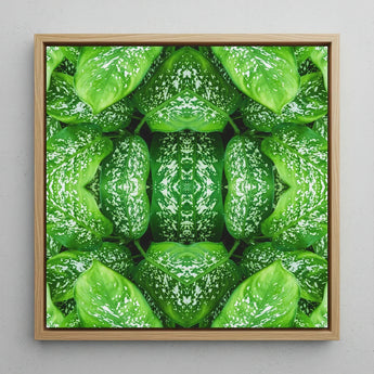 Pitter Splatter - Tropical Leaf Op Art Print / Canvas Square-framed Artwork Vibrant Green Pattern White Speckles, Prints
