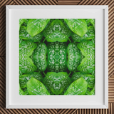Pitter Splatter - Tropical Leaf Op Art Print / Canvas White-framed Artwork Symmetrical Kaleidoscopic Pattern Vibrant Green Leaves Pitter