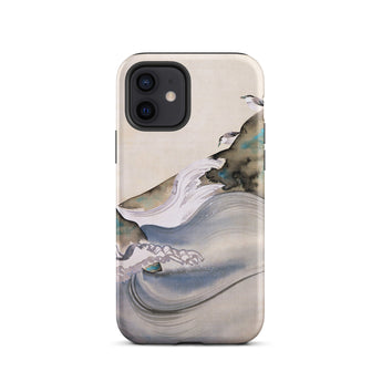 Plovers Rocks and Waves - Suzuki Kiitsu Phone Case Iphone 12 / Matte Watercolor-style Phone Case Suzuki Kiitsu Iphone, Ink-laced Curls,