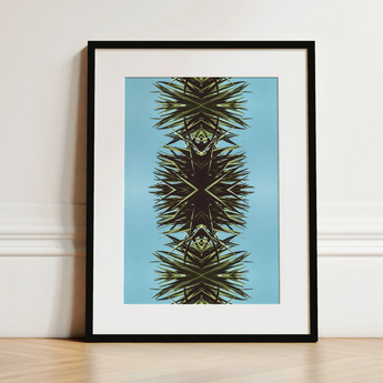 Pointy - Modern Mirrored Botanical Leaf Art Print / Canvas, 12x16’’ / 31x41cm / Black Frame / Matboard, Posters Prints & Visual Artwork,