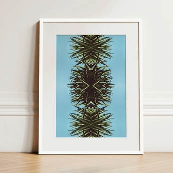 Pointy - Modern Mirrored Botanical Leaf Art Print / Canvas, 12x16’’ / 31x41cm / White Frame / Matboard, Posters Prints & Visual Artwork,