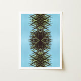 Pointy - Modern Mirrored Botanical Leaf Art Print / Canvas Framed Abstract Symmetrical Kaleidoscopic Design Spiky, Fractalized Foliage,