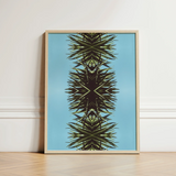 Framed Art Print Symmetrical Mirrored Design Dark Green Botanical Leaf, Fractalized Foliage, Modern
