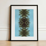 Pointy - Modern Mirrored Botanical Leaf Art Print / Canvas Black-framed Symmetrical Kaleidoscopic Design Spiky Green, Fractalized Foliage,