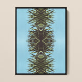 Pointy - Modern Mirrored Botanical Leaf Art Print / Canvas Framed Abstract Artwork Symmetrical Spiky Design Olive Dark Mirrored Botanical
