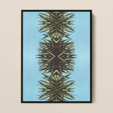Pointy - Modern Mirrored Botanical Leaf Art Print / Canvas Framed Abstract Artwork Symmetrical Spiky Design Olive Dark, Fractalized