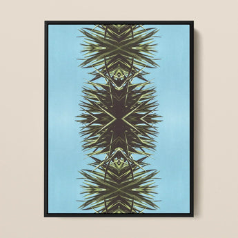 Pointy - Modern Mirrored Botanical Leaf Art Print / Canvas Framed Abstract Artwork Symmetrical Spiky Design Olive Dark, Fractalized