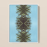 Pointy - Modern Mirrored Botanical Leaf Art Print / Canvas Framed Abstract Artwork Symmetrical Spiky Green Black Pattern, Fractalized