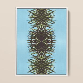 Pointy - Modern Mirrored Botanical Leaf Art Print / Canvas Framed Abstract Artwork Symmetrical Spiky Green Black Pattern, Fractalized