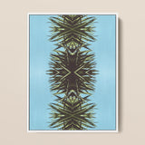 Pointy - Modern Mirrored Botanical Leaf Art Print / Canvas Framed Abstract Artwork Symmetrical Spiky Green Black Pattern Mirrored Botanical