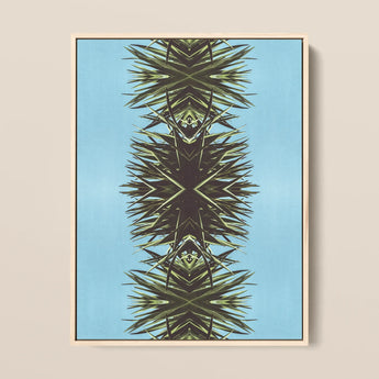 Pointy - Modern Mirrored Botanical Leaf Art Print / Canvas Framed Abstract Artwork Symmetrical Spiky Green Black Pattern, Fractalized