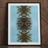Pointy - Modern Mirrored Botanical Leaf Art Print / Canvas Framed Symmetrical Abstract Design Spiky Green, Fractalized Foliage, Prints