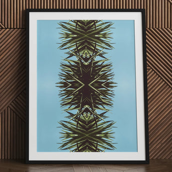 Pointy - Modern Mirrored Botanical Leaf Art Print / Canvas Framed Symmetrical Abstract Design Spiky Green, Fractalized Foliage, Prints
