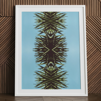 Pointy - Modern Mirrored Botanical Leaf Art Print / Canvas Framed Art Print Symmetrical Abstract Design Spiky Green Mirrored Botanical
