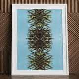 Pointy - Modern Mirrored Botanical Leaf Art Print / Canvas Framed Symmetrical Abstract Design Spiky Green, Fractalized Foliage, Prints