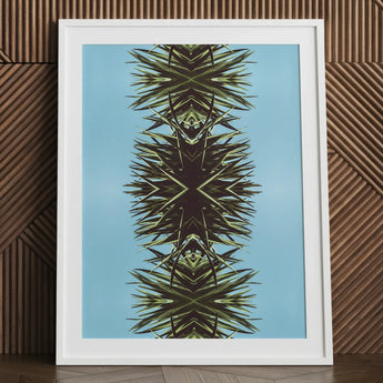 Pointy - Modern Mirrored Botanical Leaf Art Print / Canvas Framed Symmetrical Abstract Design Spiky Green, Fractalized Foliage, Prints