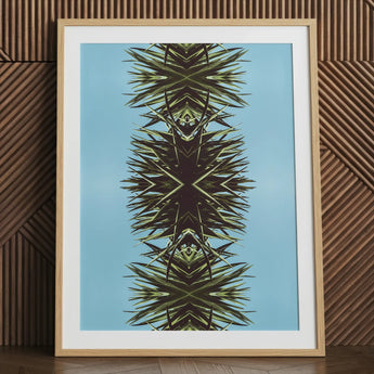 Pointy - Modern Mirrored Botanical Leaf Art Print / Canvas Framed Symmetrical Kaleidoscopic Design Spiky Green, Fractalized Foliage, Prints