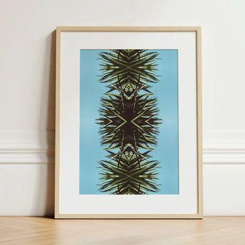 Pointy - Modern Mirrored Botanical Leaf Art Print / Canvas Framed Symmetrical Kaleidoscopic Design Spiky Green, Fractalized Foliage, Prints