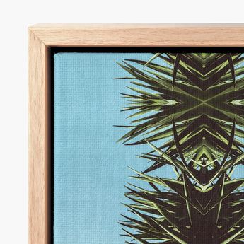Framed Canvas Print Symmetrical Abstract Design Spiky Green Mirrored Botanical Leaf, Fractalized Foliage, Modern