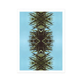 Pointy - Modern Mirrored Botanical Leaf Art Print / Canvas Symmetrical Kaleidoscopic Pattern Created Palm Fronds Blue Backdrop, Fractalized
