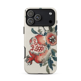 Pomegranate - Kono Bairei Kacho-ga Fruit Phone Case Pomegranate-themed Phone Case Floral Design Red Green Hues Kōno Bairei, Bairei’s