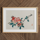Pomegranate - Kōno Bairei fruitkunstprint uit de Meiji-periode / Canvas, 30x20’’ / 76x51cm / Naturelkleurige Lijst / Passe-partout, Posters Prints & Visual